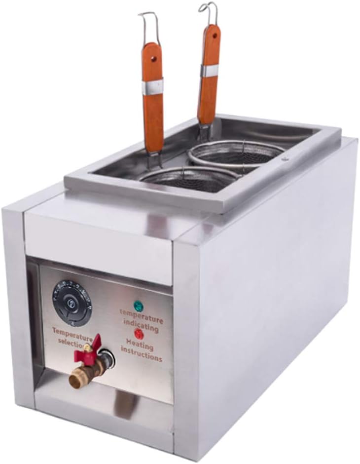 MJMLUCK Manuelle Nudelmaschinen, 110 V, 2 kW, 2 L, Silber, Nudelkochmaschine mit 2 Löchern, elektrischer Nudelkocher mit 2 Filterkörben