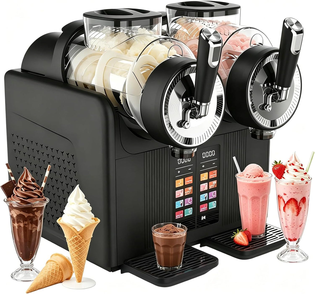 AUTUMFLATGAO Eismaschine, 2×2 L / 4 L Gesamt, 2 L, Schwarz, Softeismaschine und Slush EIS Maschine, Slushie Maschine mit Doppeltank